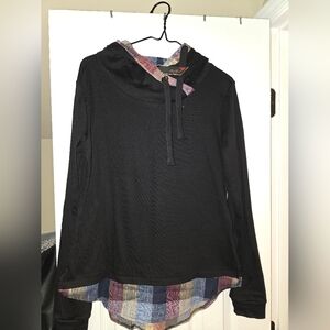 Black Hoodie with Plaid Lining